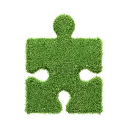 Photo for Isolated single puzzle piece with green grass texture, representing individuality in ecological and environmental contexts. 3D Render illustration - Royalty Free Image