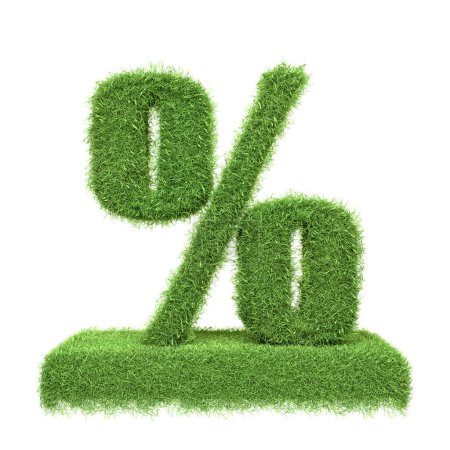 Foto de Símbolo porcentual cubierto de hierba que representa ahorros ecológicos, descuentos verdes y conceptos financieros sostenibles. Ilustración 3D Render - Imagen libre de derechos
