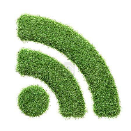 Grasstrukturierte WiFi-Signalsymbole symbolisieren umweltfreundliche Technologie und nachhaltige Konnektivität. 3D Render illustration