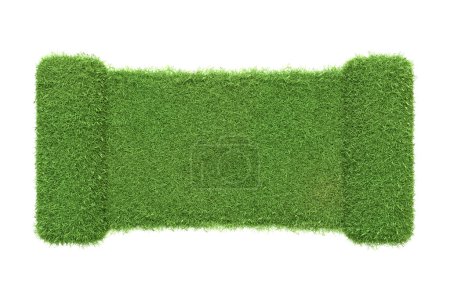 Téléchargez les photos : Un rouleau d'herbe verte luxuriante préparé pour le jardinage et l'aménagement paysager, isolé sur un fond blanc. Illustration 3D Render - en image libre de droit