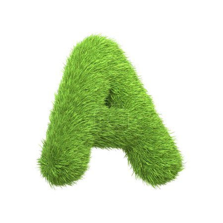 Photo for Capital letter A shaped from lush green grass, isolated on a white background. Side view. 3D render illustration - Royalty Free Image