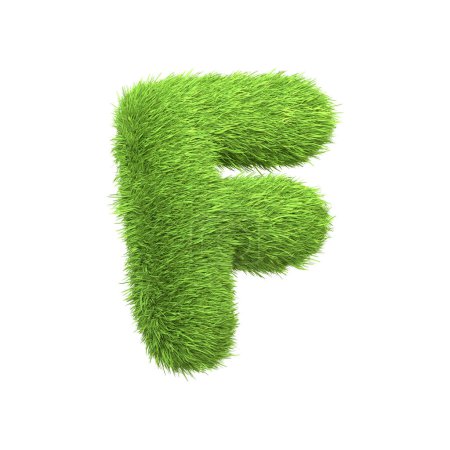 Téléchargez les photos : Lettre majuscule F en forme d'herbe verte luxuriante, isolée sur un fond blanc. Vue latérale. Illustration de rendu 3D - en image libre de droit