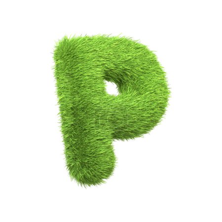 Photo for Capital letter P shaped from lush green grass, isolated on a white background. Side view. 3D render illustration - Royalty Free Image