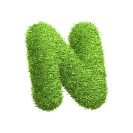 Photo for Capital letter N shaped from lush green grass, isolated on a white background. Side view. 3D render illustration - Royalty Free Image