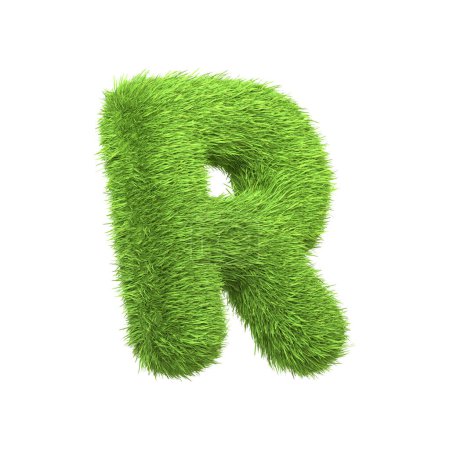 Photo for Capital letter R shaped from lush green grass, isolated on a white background. Side view. 3D render illustration - Royalty Free Image