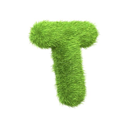 Photo for Capital letter T shaped from lush green grass, isolated on a white background. Side view. 3D render illustration - Royalty Free Image