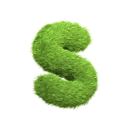 Photo for Capital letter S shaped from lush green grass, isolated on a white background. Side view. 3D render illustration - Royalty Free Image