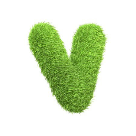 Photo for Capital letter V shaped from lush green grass, isolated on a white background. Side view. 3D render illustration - Royalty Free Image