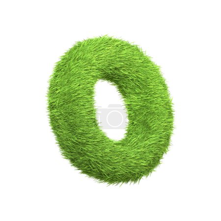 Photo for The number 0 shaped from dense green grass, set against a pure white backdrop. Number zero. Front view. 3D render illustration - Royalty Free Image