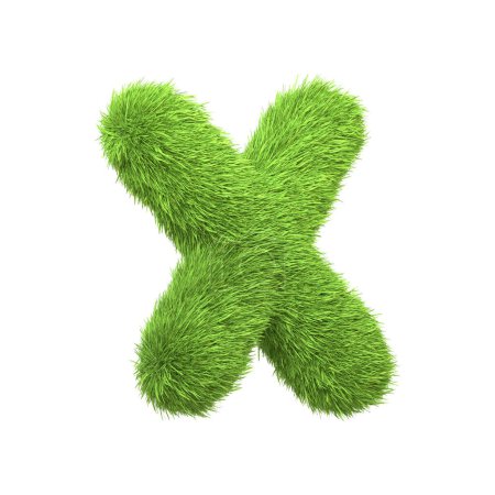Photo for Capital letter X shaped from lush green grass, isolated on a white background. Side view. 3D render illustration - Royalty Free Image