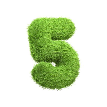 Téléchargez les photos : Le numéro 5 en forme d'herbe verte dense, placé sur un fond blanc pur. Numéro cinq. Vue de face. Illustration de rendu 3D - en image libre de droit