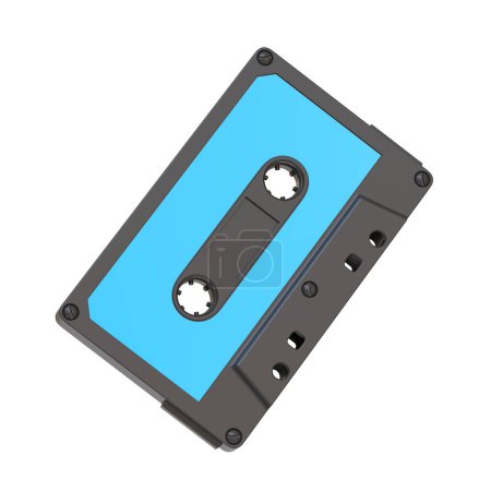 Photo for A classic blue audio cassette tape with a clear front view, isolated on a white background, evoking retro music nostalgia. 3D render illustration - Royalty Free Image