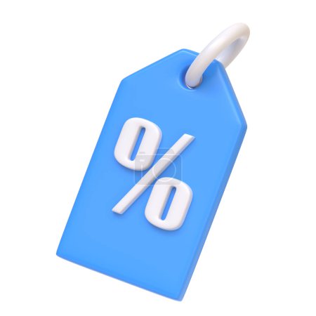 Foto de Etiqueta de precio azul con un gran símbolo de porcentaje blanco, que representa descuentos y ventas en el comercio minorista. Ilustración de representación 3D - Imagen libre de derechos