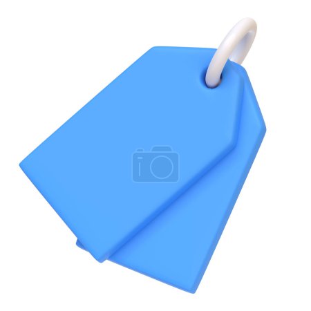Photo for Blue plastic shopping tag with a white loop. 3D render illustration - Royalty Free Image