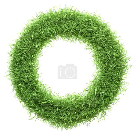 Foto de Anillo o marco circular hecho enteramente de hierba verde vibrante aislado sobre un fondo blanco, perfecto para motivos de diseño sostenible. Ilustración de representación 3D - Imagen libre de derechos
