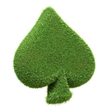 Photo for A spade suit icon from playing cards, designed with vibrant green grass isolated on a white background, promoting eco-consciousness in gaming and entertainment. 3D render illustration - Royalty Free Image