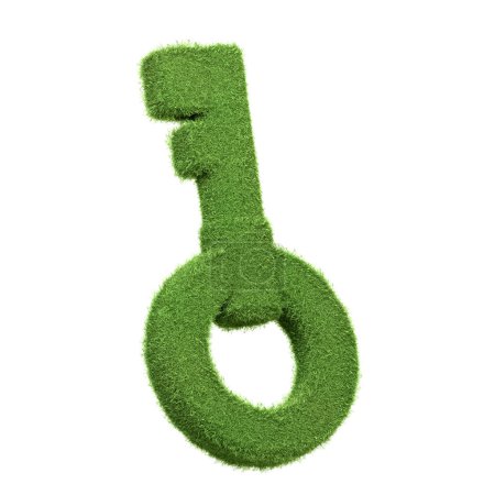 Foto de Un icono clave tradicional representado en una exuberante hierba verde aislada sobre un fondo blanco, que simboliza el acceso a soluciones ecológicas y el desbloqueo del potencial sostenible. Ilustración de representación 3D - Imagen libre de derechos