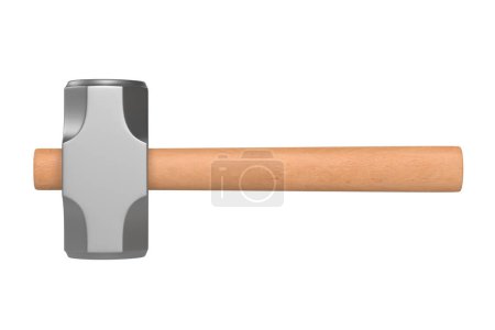 Nuevo martillo de acero con mango de madera natural aislado sobre fondo blanco, vista frontal. Ilustración de representación 3D
