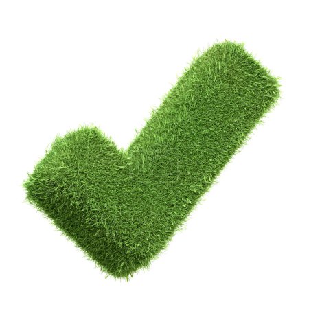 Photo for A green grass check mark symbol, representing approval, eco-friendly choices, and positive confirmation, isolated on a white background. 3D render illustration - Royalty Free Image