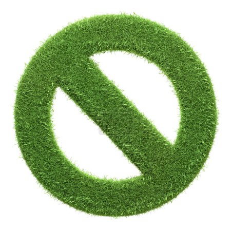A prohibited or no entry sign composed of green grass, symbolizing restrictions or forbidden actions in an eco-conscious context, isolated on a white background. 3D render illustration