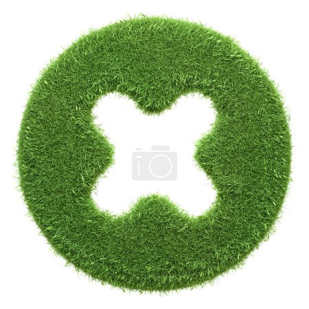 Téléchargez les photos : Un bouton d'annulation texturé herbe verte, représentant un licenciement numérique ou arrêter les actions dans une interface écologique, isolé sur blanc. Illustration de rendu 3D - en image libre de droit