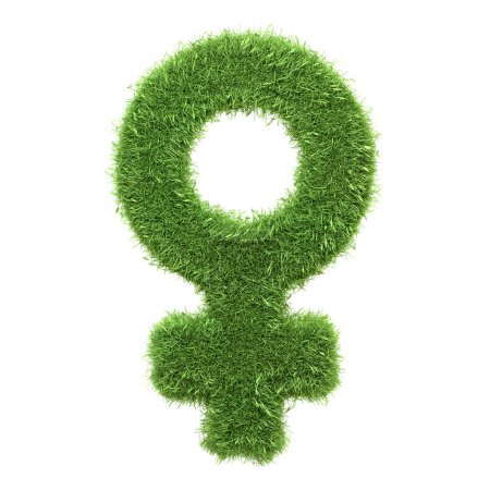 Photo for Female gender symbol crafted in lush green grass texture isolated on a white background, representing eco-feminism and environmental gender studies. 3D render illustration - Royalty Free Image