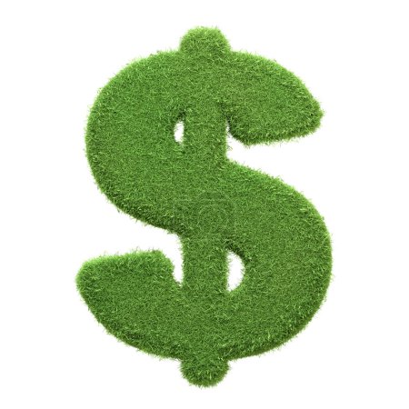 Foto de Signo de dólar texturizado de hierba verde aislado sobre un fondo blanco, que representa finanzas ecológicas o economía sostenible, aislado sobre blanco. Ilustración de representación 3D - Imagen libre de derechos