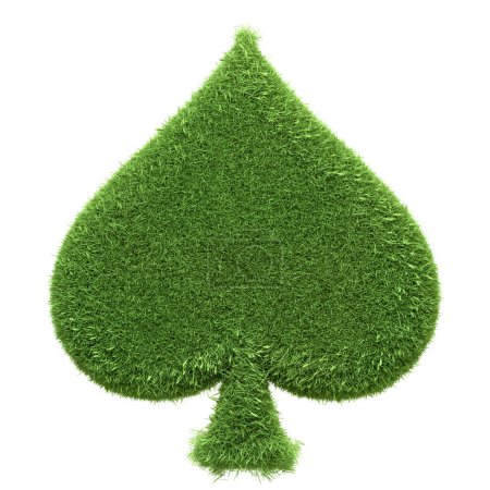 Foto de Un icono de palo de pala de cartas, diseñado con hierba verde vibrante aislado sobre un fondo blanco, la promoción de la conciencia ecológica en los juegos y el entretenimiento. Ilustración de representación 3D - Imagen libre de derechos