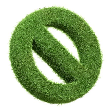 A prohibited or no entry sign composed of green grass, symbolizing restrictions or forbidden actions in an eco-conscious context, isolated on a white background. 3D render illustration