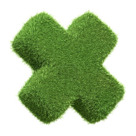 Panneau de multiplication texturé d'herbe verte isolé sur fond blanc, symbolisant la croissance et la multiplication dans la nature, isolé sur fond blanc. Illustration de rendu 3D