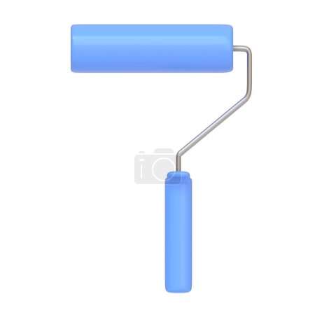 Blue paint roller with a comfortable handle, isolated on a white background. 3D icon, sign and symbol. Front view. 3D Render Illustration