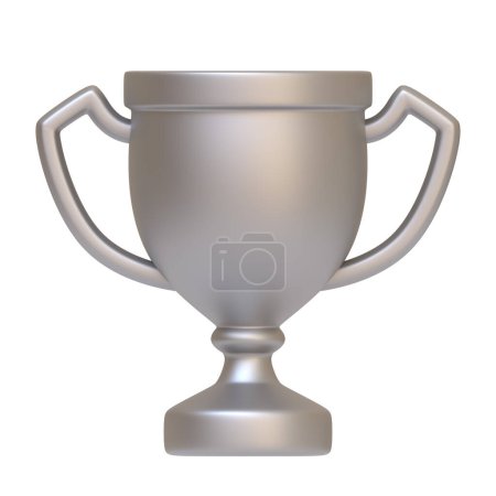 Téléchargez les photos : Coupe trophée d'argent avec deux poignées, symbolisant la réussite, la victoire et le succès, isolée sur fond blanc. Icône, signe et symbole 3D. Vue de face. Illustration 3D Render - en image libre de droit
