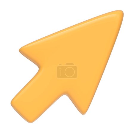 Ein leuchtend gelber Pfeil zeigt vereinzelt nach rechts auf weißem Hintergrund. 3D-Symbol, Zeichen und Symbol. Frontansicht. 3D Render Illustration