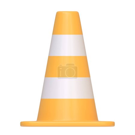 Orange and white striped traffic cone isolated on a white background. 3D icon, sign and symbol. Front view. 3D Render Illustration