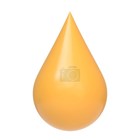 Yellow honey or oil drop with a glossy surface, isolated on a white background. 3D icon, sign and symbol. Front view. 3D Render Illustration