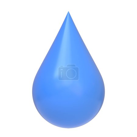 Photo for Blue water droplet against a white background. 3D icon, sign and symbol. Front view. 3D Render Illustration - Royalty Free Image