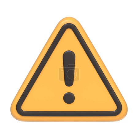 Signo de precaución con un signo de exclamación negro dentro de un triángulo amarillo, que indica una advertencia general o alerta aislada sobre fondo blanco. Icono 3D, signo y símbolo. Vista frontal. Ilustración de renderizado 3D