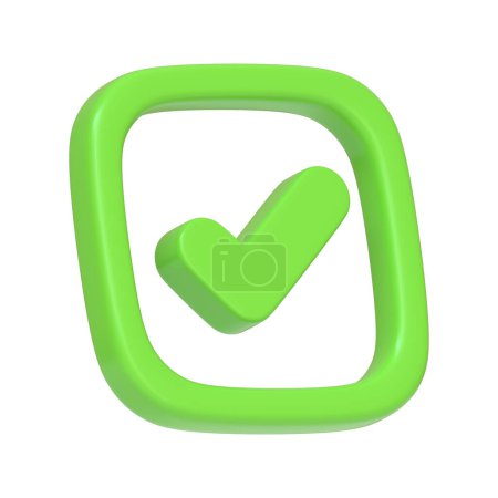 Foto de Botón cuadrado redondeado verde con una marca de verificación aislada sobre un fondo blanco, que indica aprobación o selección en una interfaz. Icono 3D, signo y símbolo. Vista lateral. Ilustración de renderizado 3D - Imagen libre de derechos