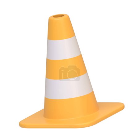 Orange and white striped traffic cone isolated on a white background. 3D icon, sign and symbol. Side view. 3D Render Illustration