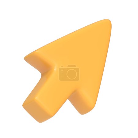 Una vibrante flecha amarilla apuntando a la derecha aislada sobre un fondo blanco. Icono 3D, signo y símbolo. Vista lateral. Ilustración de renderizado 3D
