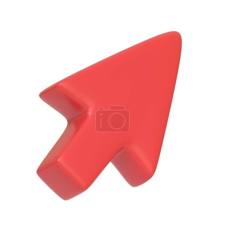 Una vibrante flecha roja apuntando a la derecha aislada sobre un fondo blanco. Icono 3D, signo y símbolo. Vista lateral. Ilustración de renderizado 3D