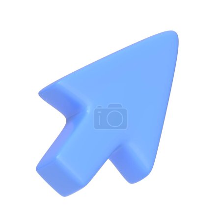 Ein leuchtend blauer Pfeil zeigt vereinzelt nach rechts auf weißem Hintergrund. 3D-Symbol, Zeichen und Symbol. Seitenansicht. 3D Render Illustration