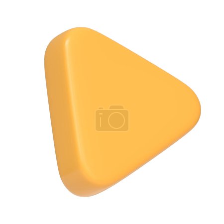 Photo for Yellow play button triangle icon isolated on a white background, representing media playback. 3D icon, sign and symbol. Side view. 3D Render Illustration - Royalty Free Image