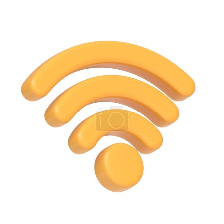 Photo for Yellow Wi-Fi signal icon, representing wireless internet connectivity, isolated on white backgound. 3D icon, sign and symbol. Side view. 3D Render Illustration - Royalty Free Image