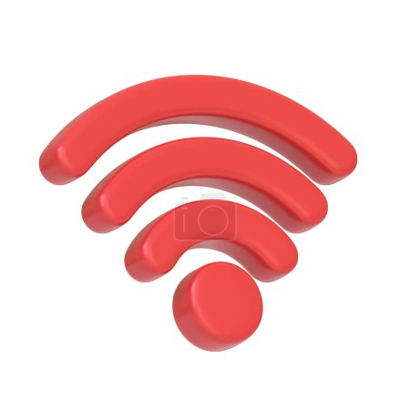 Téléchargez les photos : Icône de signal Wi-Fi rouge, représentant la connectivité Internet sans fil, isolée sur fond blanc. Icône, signe et symbole 3D. Vue latérale. Illustration 3D Render - en image libre de droit