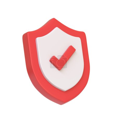 Foto de Escudo rojo y blanco con una marca de verificación, que simboliza la verificación o la seguridad, aislado sobre fondo blanco. Icono 3D, signo y símbolo. Vista lateral. Ilustración de renderizado 3D - Imagen libre de derechos