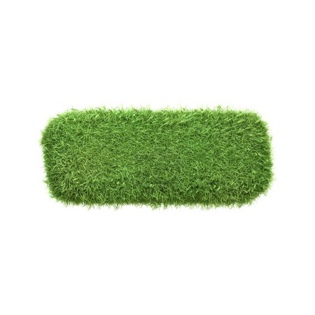 Un signo negativo o de guion compuesto de hierba verde exuberante aislado sobre un fondo blanco, que representa la reducción, la simplicidad y el espacio negativo en las prácticas sostenibles. Ilustración de representación 3D