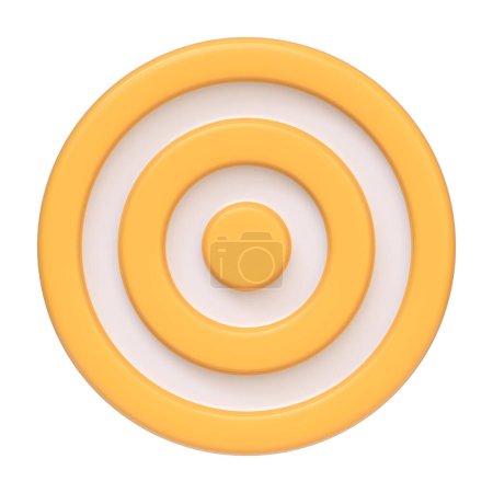 Foto de Objetivo con círculos concéntricos amarillos y blancos, que representan metas, enfoque y precisión aislados sobre fondo blanco. Icono 3D, signo y símbolo. Vista frontal. Ilustración de renderizado 3D - Imagen libre de derechos