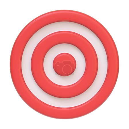 Téléchargez les photos : Cible avec des cercles concentriques rouges et blancs, représentant les buts, la mise au point et la précision isolés sur fond blanc. Icône, signe et symbole 3D. Vue de face. Illustration 3D Render - en image libre de droit