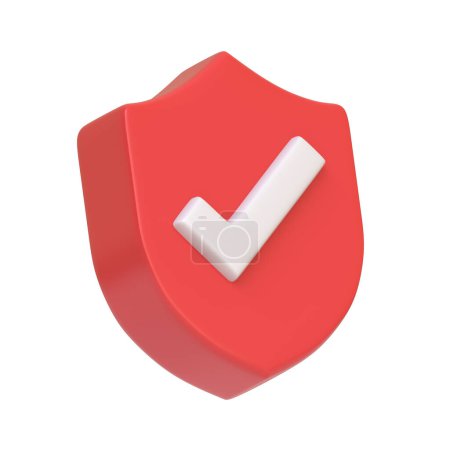 Foto de Escudo rojo con una marca de verificación en negrita, que simboliza la seguridad, la seguridad y la verificación confirmada aislada sobre fondo blanco. Icono 3D, signo y símbolo. Vista lateral. Ilustración de renderizado 3D - Imagen libre de derechos